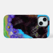 ゴッホ風 猫と花 iPhone 15ケース (裏面横)