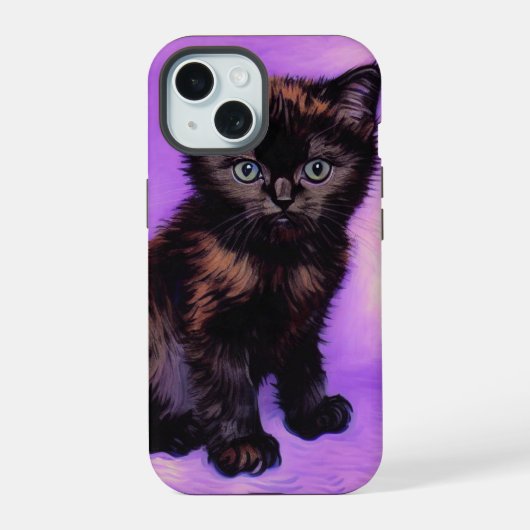 ゴッホ風 紫猫 iPhone 15ケース (裏面)