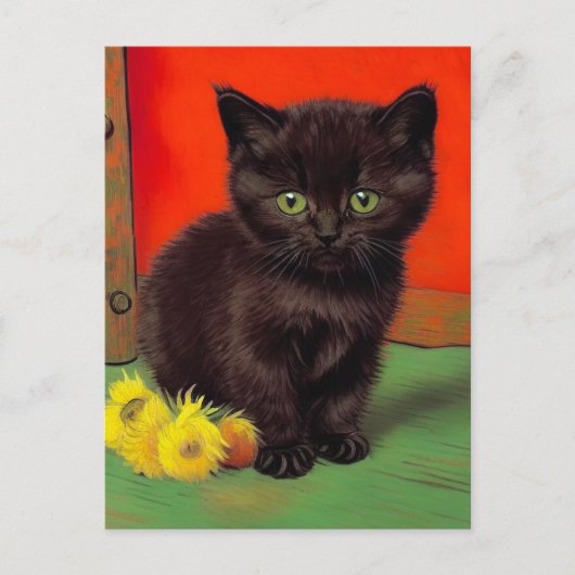 ゴッホ風 黒猫 シーズンポストカード (正面)