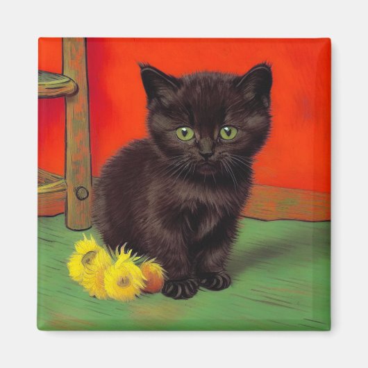 ゴッホ風 黒猫 マグネット (正面)