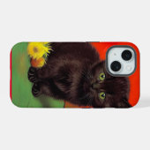 ゴッホ風 黒猫 iPhone 15ケース (裏面横)