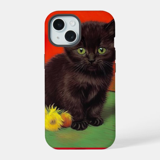 ゴッホ風 黒猫 iPhone 15ケース (裏面)