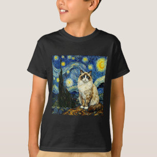 ゴッホ アート 星空 - 面白い ラグドール キャット アーティ Tシャツ