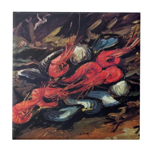 ゴッホ - エビとムール貝の静物画 タイル (正面)