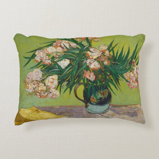 ゴッホ オレアンダー ピンクの花 静物画 アート アクセントクッション (正面)