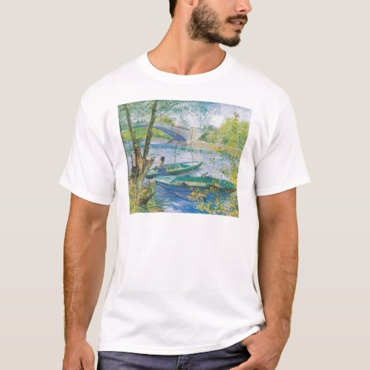 ゴッホ「クリシー橋の漁師と舟」 Tシャツ (正面)