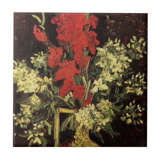 ゴッホ「グラジオラスとカーネーションの花瓶」 タイル (正面)