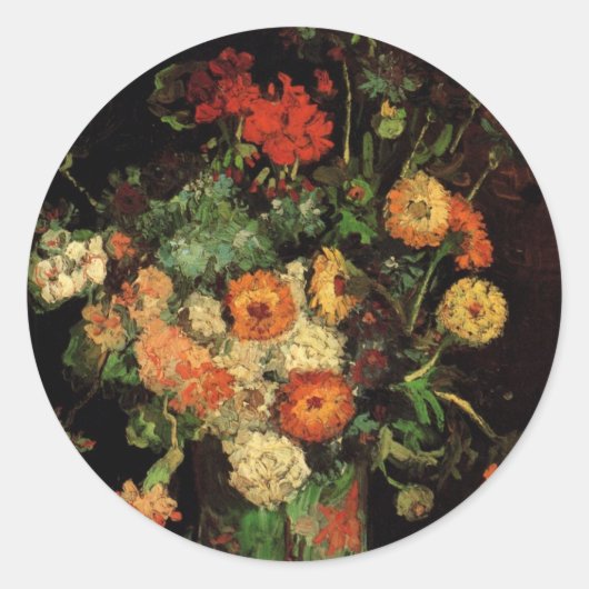 ゴッホ「ジニアとゼラニウムの花瓶」 ラウンドシール (正面)