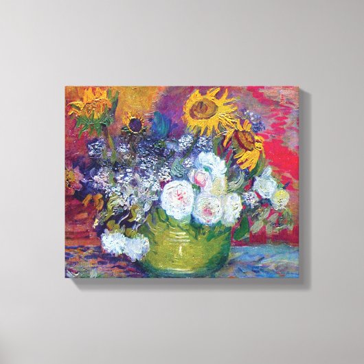 ゴッホ - バラとひまわりの静物画 キャンバスプリント (正面)