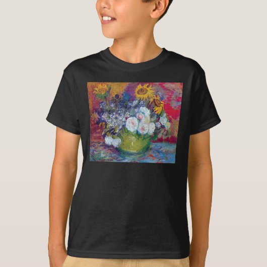 ゴッホ - バラとひまわりの静物画 Tシャツ (正面)