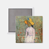 ゴッホ、少女が立つ; 小麦の背景 マグネット (正面/裏面)