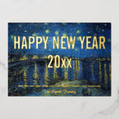 ゴッホ - 幸せな新年 スターリー・ナイト / ローヌ 箔シーズンカード (正面)