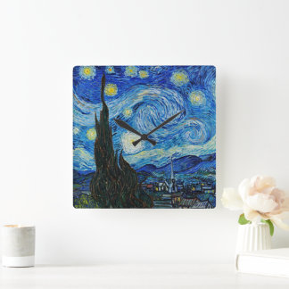 ゴッホ「星月夜」スクエアアクリルウォールクロック スクエア壁時計