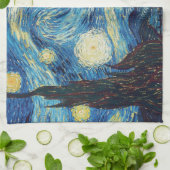 ゴッホ 星月夜 ヴィンテージ 青 傑作 キッチンタオル (折り畳み)