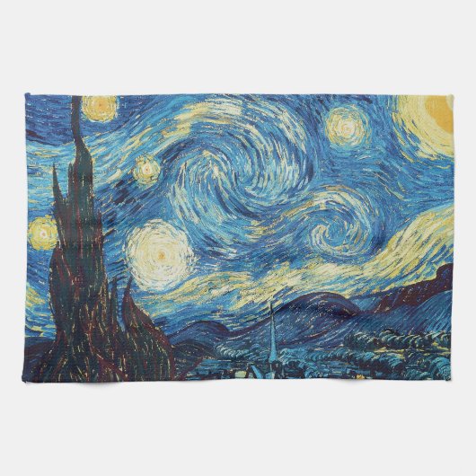 ゴッホ 星月夜 ヴィンテージ 青 傑作 キッチンタオル (横)