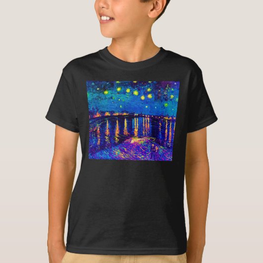 ゴッホ - 星空のローヌ川 ポップアート Tシャツ (正面)