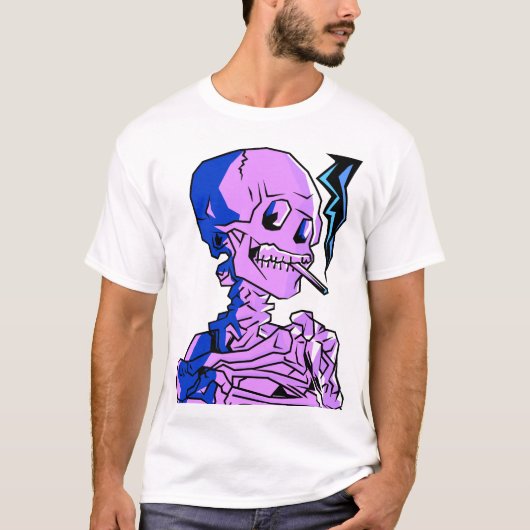 ゴッホ、燃えている煙草を持つ骸骨 Tシャツ (正面)