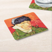 ゴッホ - 耳に包帯を巻いた自画像と煙草の管 スクエアペーパーコースター (アングル)