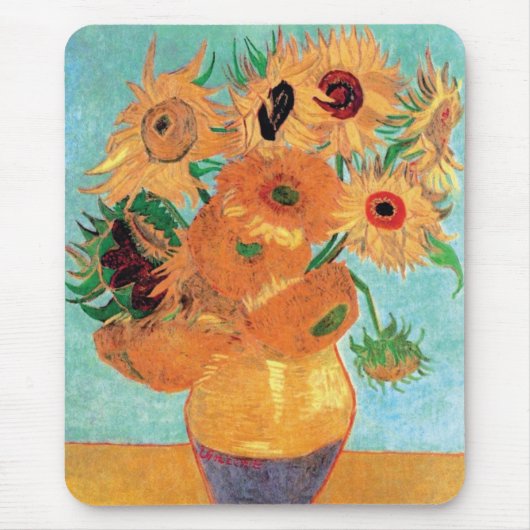 ゴッホ - 花瓶に十二輪のひまわり 静物画 マウスパッド (正面)