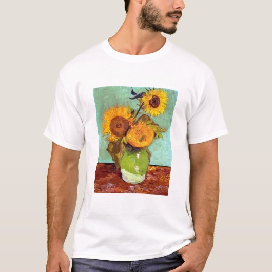 ゴッホ - 花瓶の三本のひまわり - 美術品 Tシャツ (正面)