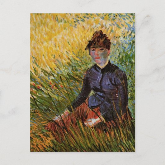 ゴッホ; 草に座る女性、ヴィンテージ ファイン アート ポストカード (正面)