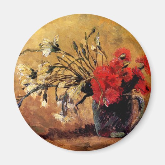 ゴッホ - 赤と白のカーネーションの花瓶 マグネット (正面)