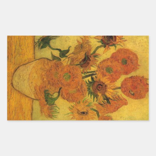 ゴッホ 静物画 花瓶にひまわり15輪 長方形シール (正面)