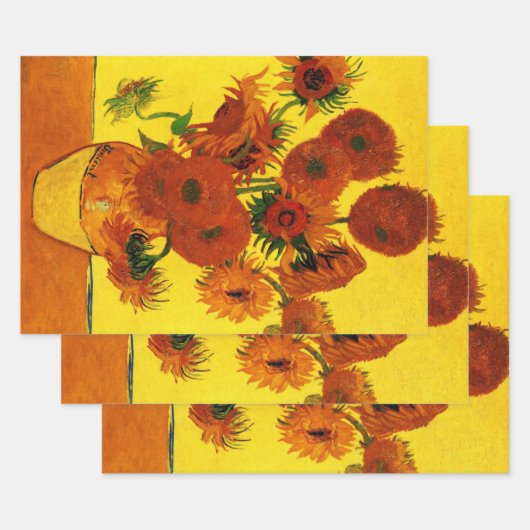 ゴッホ 静物画 花瓶に15本のひまわり ラッピングペーパーシート (セット)