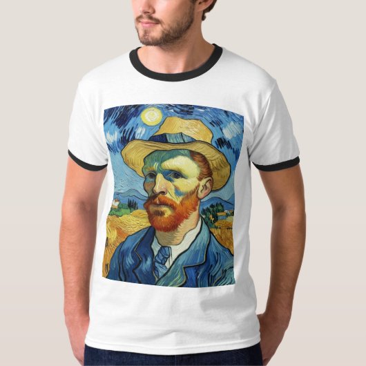 ゴッホ「麦わら帽子の自画像」Tシャツ Tシャツ (正面)