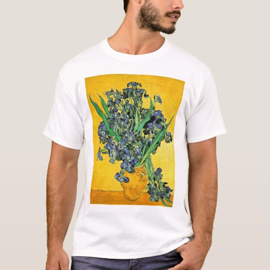 ゴッホ - 黄色い背景のアイリスの花瓶 Tシャツ (正面)