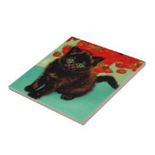 ゴッホ 黒猫 赤い花 タイル (側面)