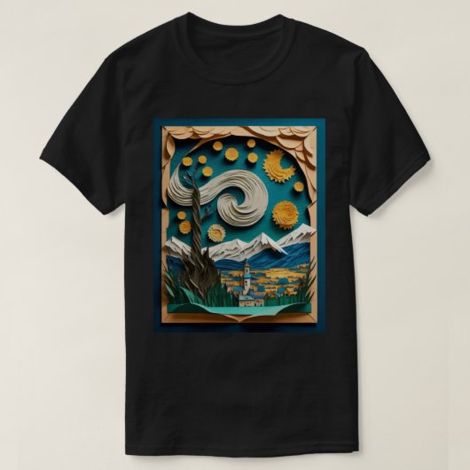 ゴッホ 3D ペーパーアートデザインTシャツ Tシャツ (デザイン正面)
