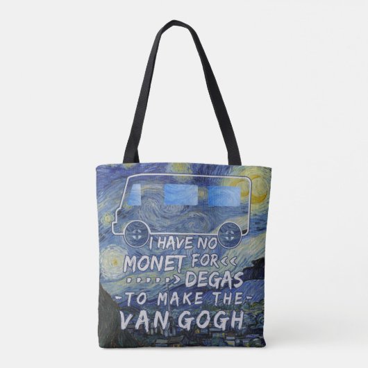 ゴッホMonetはおもしろいな芸術家のしゃれの星明かりの夜のガスを抜きます トートバッグ (裏面)