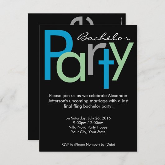 ゴツゴツブロック ブルー ブラック 結婚前パーティー招待状 招待状 (正面/裏面)