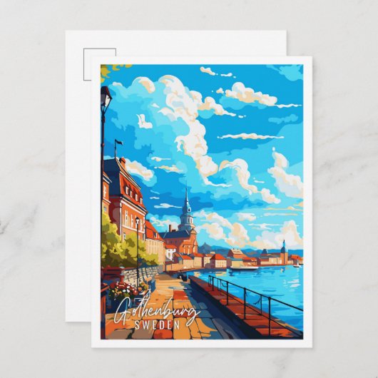 ゴテンブルグスウェーデンヴィンテージ旅行イラストレーション ポストカード (正面/裏面)
