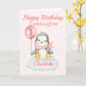 ゴドドーターペンギンが1歳の誕生日を祝う カード (黄色い花)