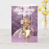 ゴドド娘ハッピーバースデーかわいい妖精on flower sw カード (黄色い花)