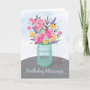 ゴドド娘誕生日恵みジャー花瓶と花 カード