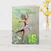 ゴドド娘15歳、花の妖精の誕生日カード カード (黄色い花)