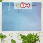 ゴドド娘，第一聖餐式，ターコイズ キッチンタオル (折り畳み)