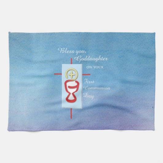 ゴドド娘，第一聖餐式，ターコイズ キッチンタオル (横)