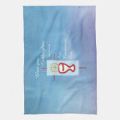 ゴドド娘，第一聖餐式，ターコイズ キッチンタオル (縦)