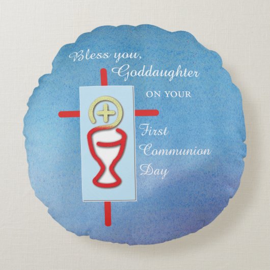 ゴドド娘，第一聖餐式，ターコイズ ラウンドクッション (正面)