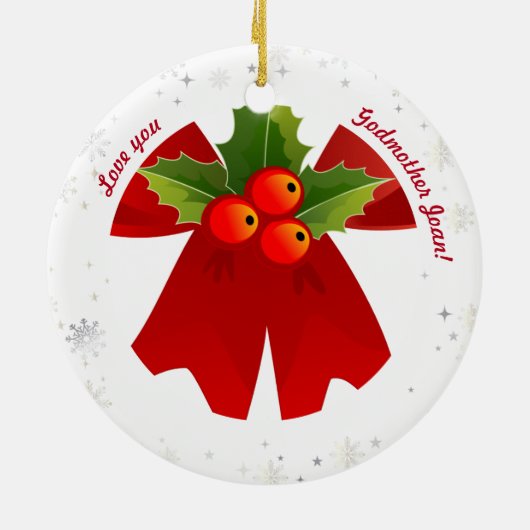 ゴドマザーベビーパーソナライズされた初めてのクリスマス写真 セラミックオーナメント (裏面)