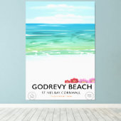 ゴドレヴィビーチセントイヴ湾コーンウォール旅行ポスター キャンバスプリント (インサイチュ (ウッドフロア))