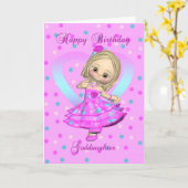 ゴドーターバースデーカード – ピンクとブルーのポルカド カード (黄色い花)