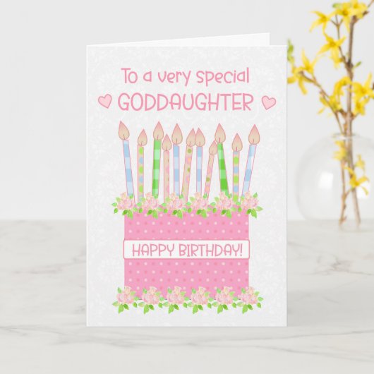 ゴド娘のお誕生日ケーキハートバラカード カード (黄色い花)