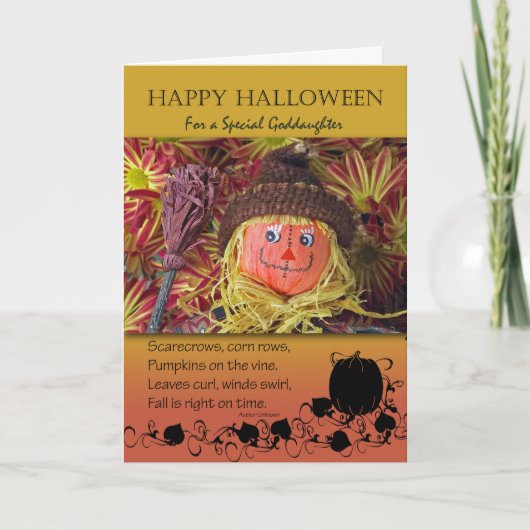 ゴド娘のハロウィーン、かわいいカカシと詩 カード (正面)