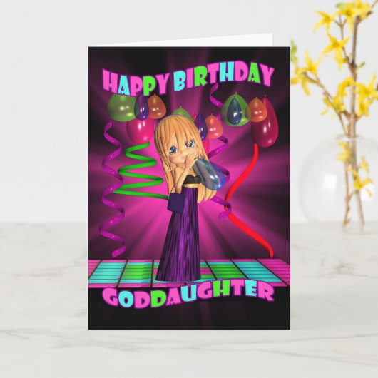 ゴド娘ハッピーバースデーかわいい小さなかわいこちゃん カード (黄色い花)