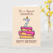 ゴド娘7誕生日、7オンスイートピンクケーキ カード (黄色い花)